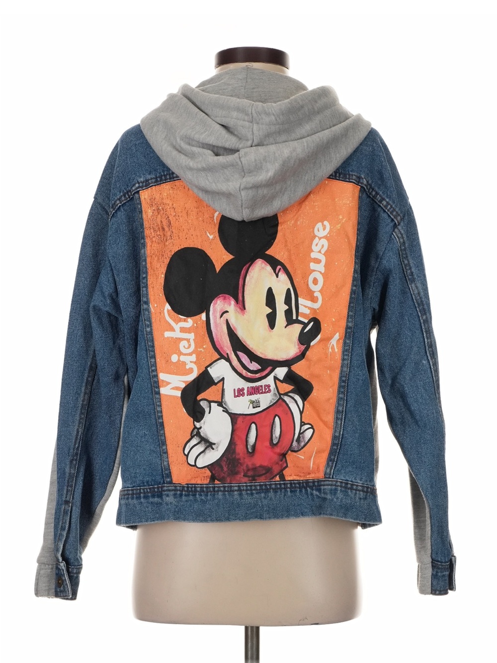 Zara Disney Denim Jacket Mickey Mouse Back Panel & Gray Hood